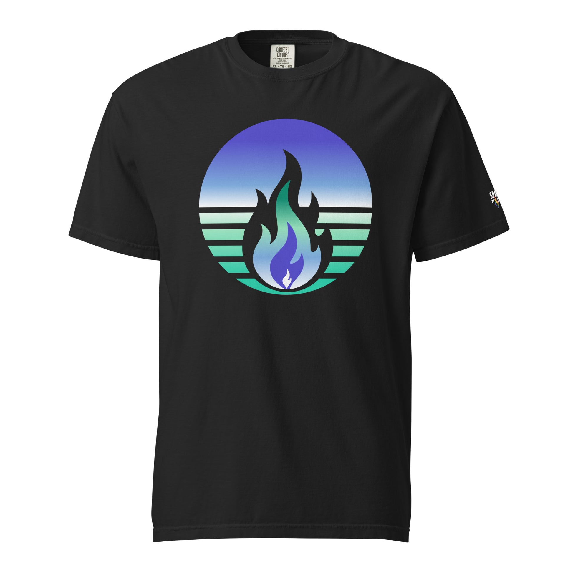 Gay Men Pride Fire Rising T-Shirt with retro pride flame, unisex comfort colors shirt by Sparked By Pride