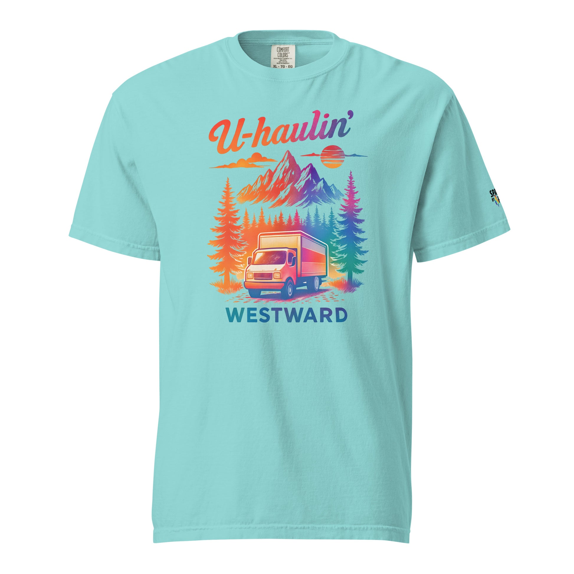 U-Haulin’ Westward T-Shirt unisex pride tee with retro pride flame graphic by Sparked By Pride