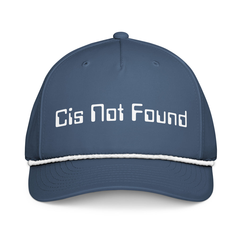 Cis Not Found Classic Rope Hat with bold print, retro pride style, adjustable fit by Sparked By Pride