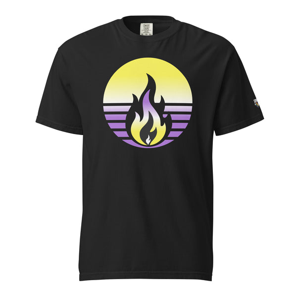 Nonbinary Pride Fire Rising T-Shirt with retro pride flame graphic, unisex pride t-shirt by Sparked By Pride