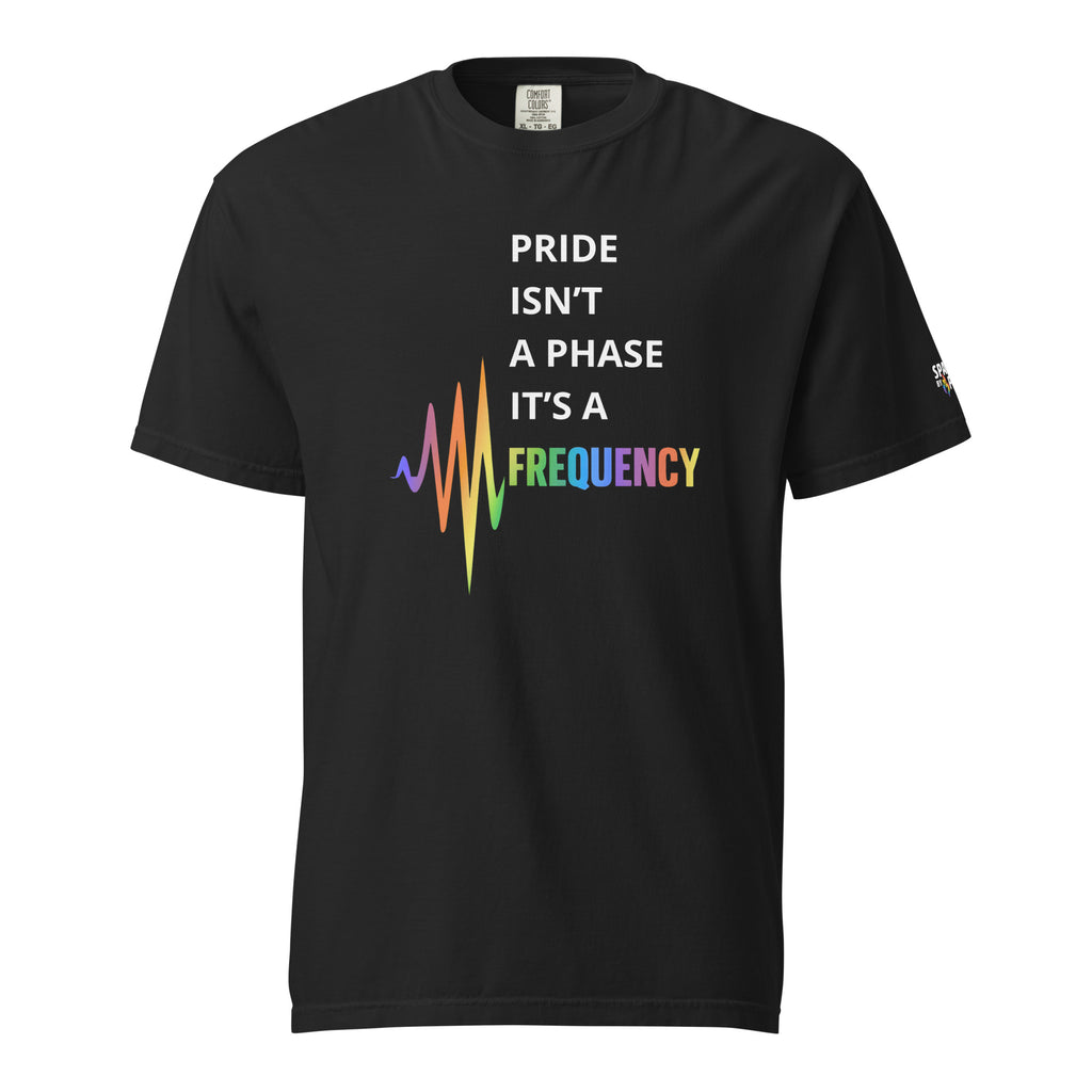 Pride Frequency T-Shirt with printed pride flame graphic, unisex pride t-shirt by Sparked By Pride
