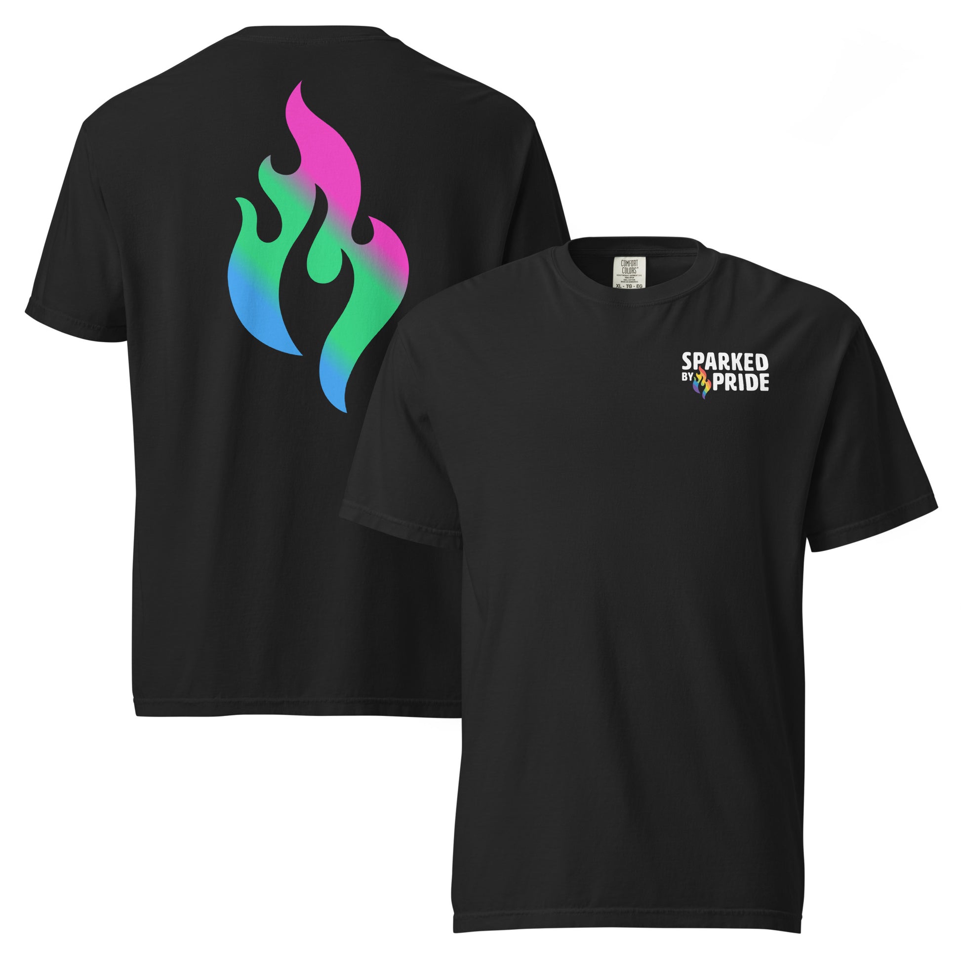 Polysexual Pride Flame T-shirt with retro pride flame graphic, unisex pride t-shirt by Sparked By Pride