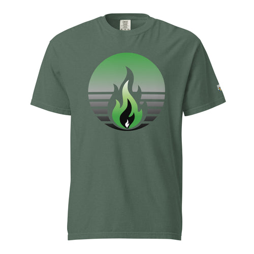 Aromantic Pride Fire Rising T-Shirt with retro pride flame, unisex pride t-shirt by Sparked By Pride