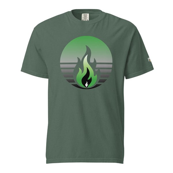 Aromantic Pride Fire Rising T-Shirt with retro pride flame, unisex pride t-shirt by Sparked By Pride