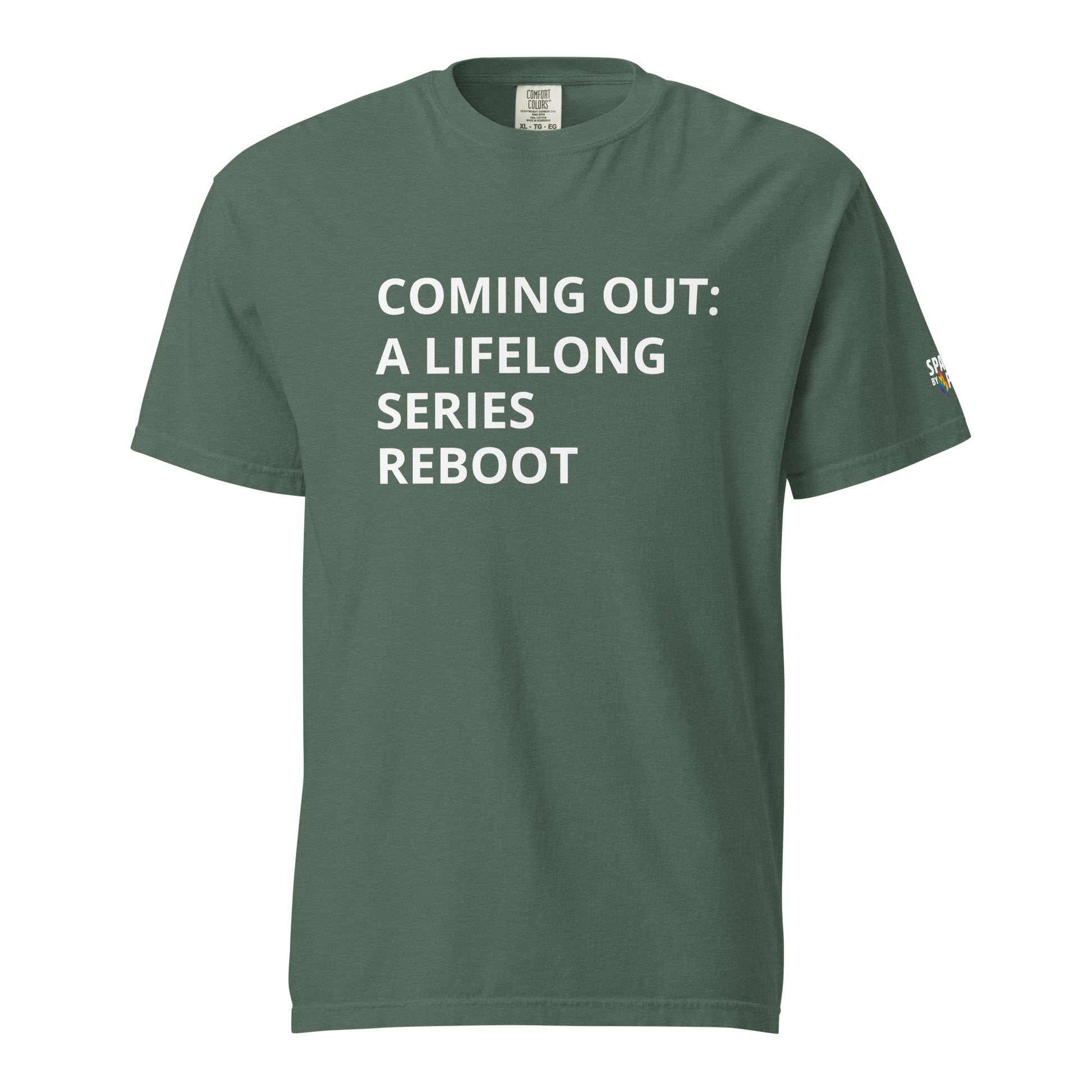 Coming Out: A Lifelong Series Reboot T-Shirt unisex pride tee by Sparked By Pride, inclusive queer fashion statement