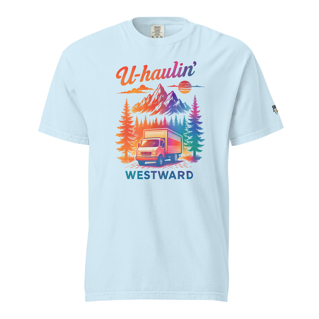U-Haulin’ Westward T-Shirt with retro pride flame graphic, unisex pride tee by Sparked By Pride