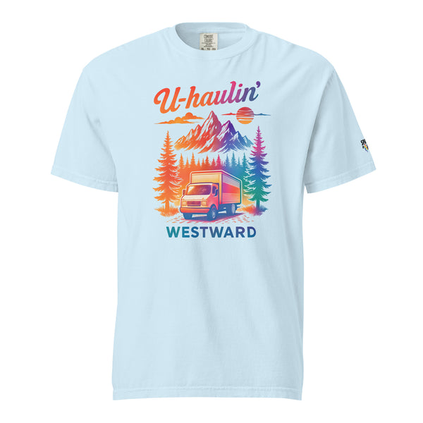 U-Haulin’ Westward T-Shirt with retro pride flame graphic, unisex pride tee by Sparked By Pride
