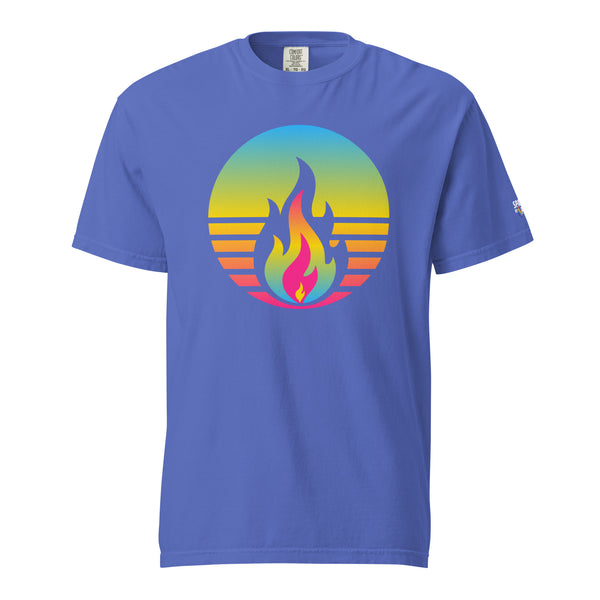 Pansexual Pride Fire Rising T-Shirt with retro pride flame graphic, unisex pride t-shirt by Sparked By Pride