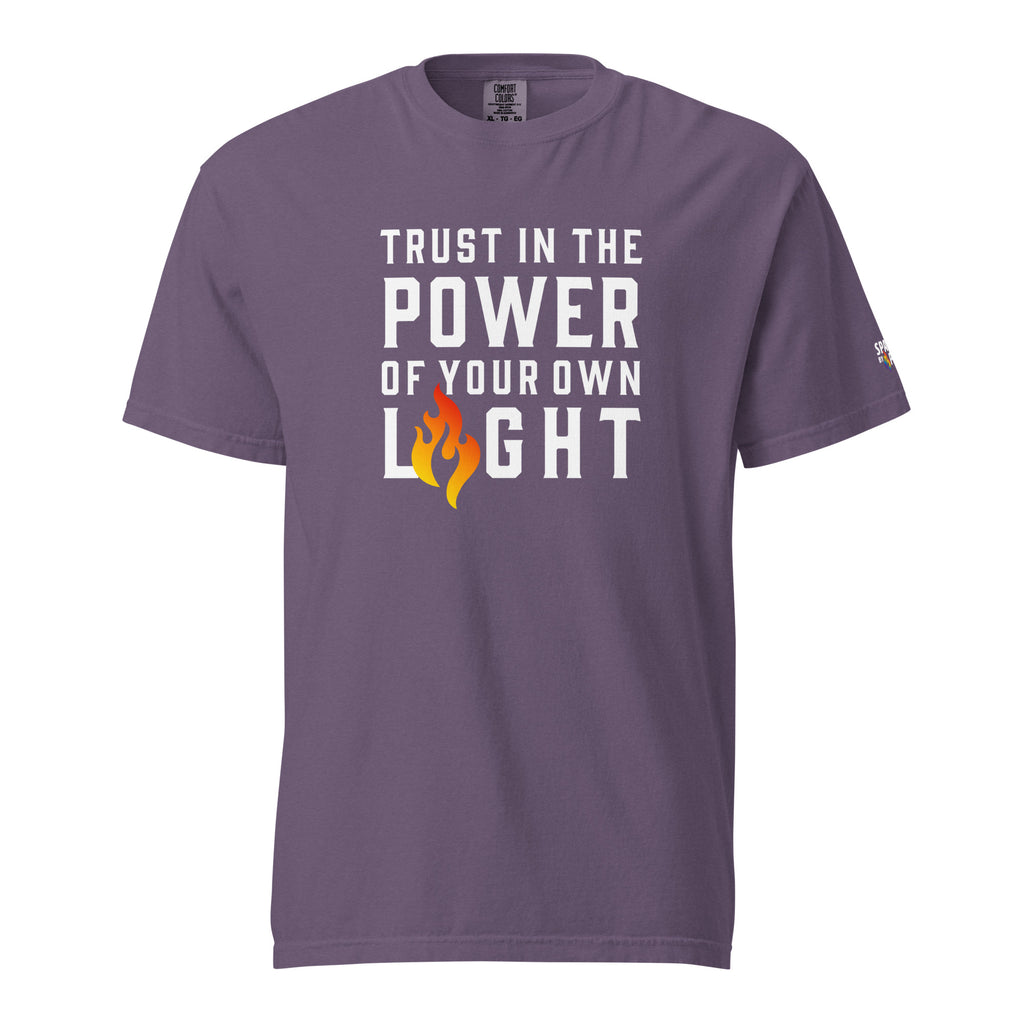 Unisex pride t-shirt with retro pride flame graphic, subtle LGBTQ shirt, Trust Your Light T-Shirt by Sparked By Pride