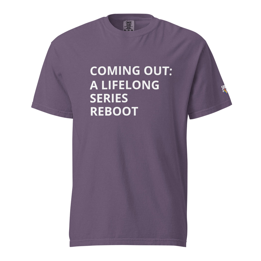 Coming Out: A Lifelong Series Reboot T-Shirt unisex pride tee in Comfort Colors by Sparked By Pride