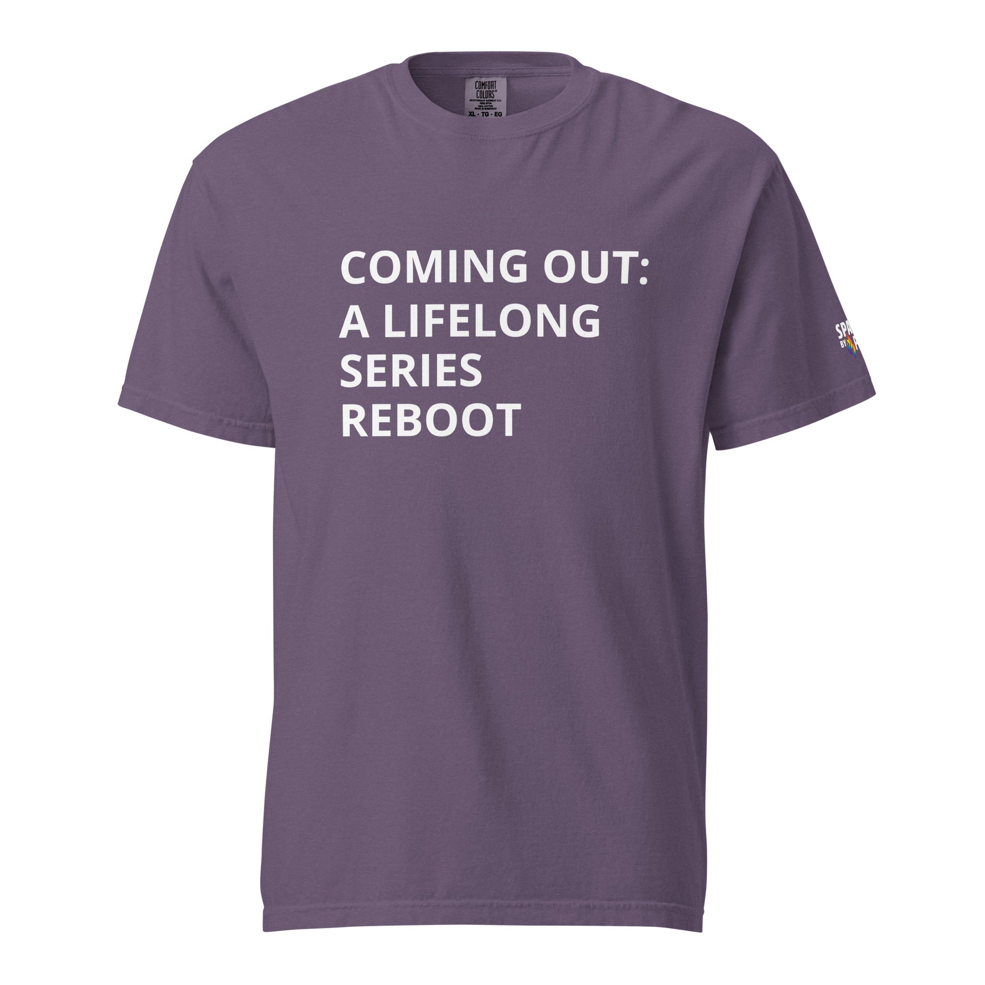Coming Out: A Lifelong Series Reboot T-Shirt unisex pride tee in Comfort Colors by Sparked By Pride