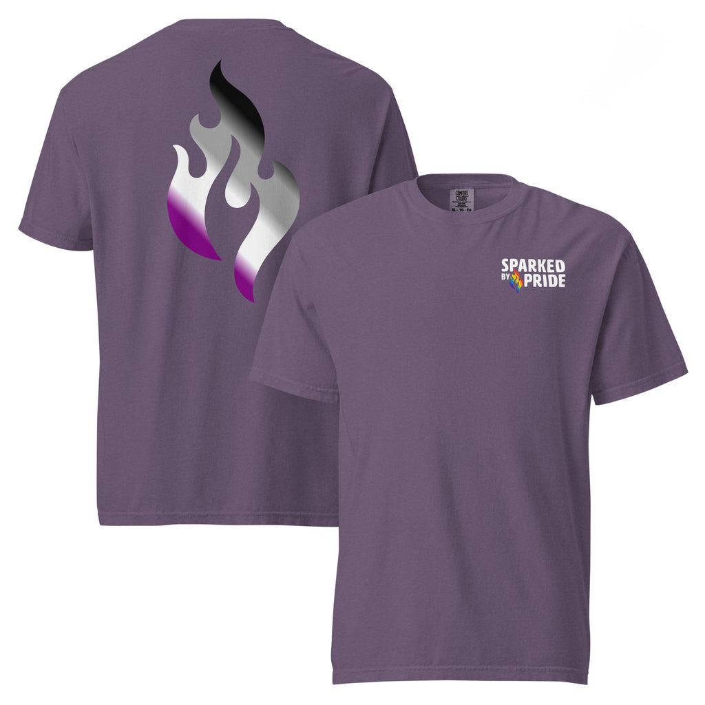 Asexual Pride Flame T-shirt with retro pride flame graphic, unisex pride t-shirt by Sparked By Pride