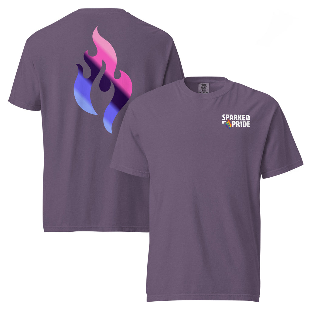 Omnisexual Pride Flame T-shirt with retro pride flame graphic, unisex comfort colors shirt by Sparked By Pride