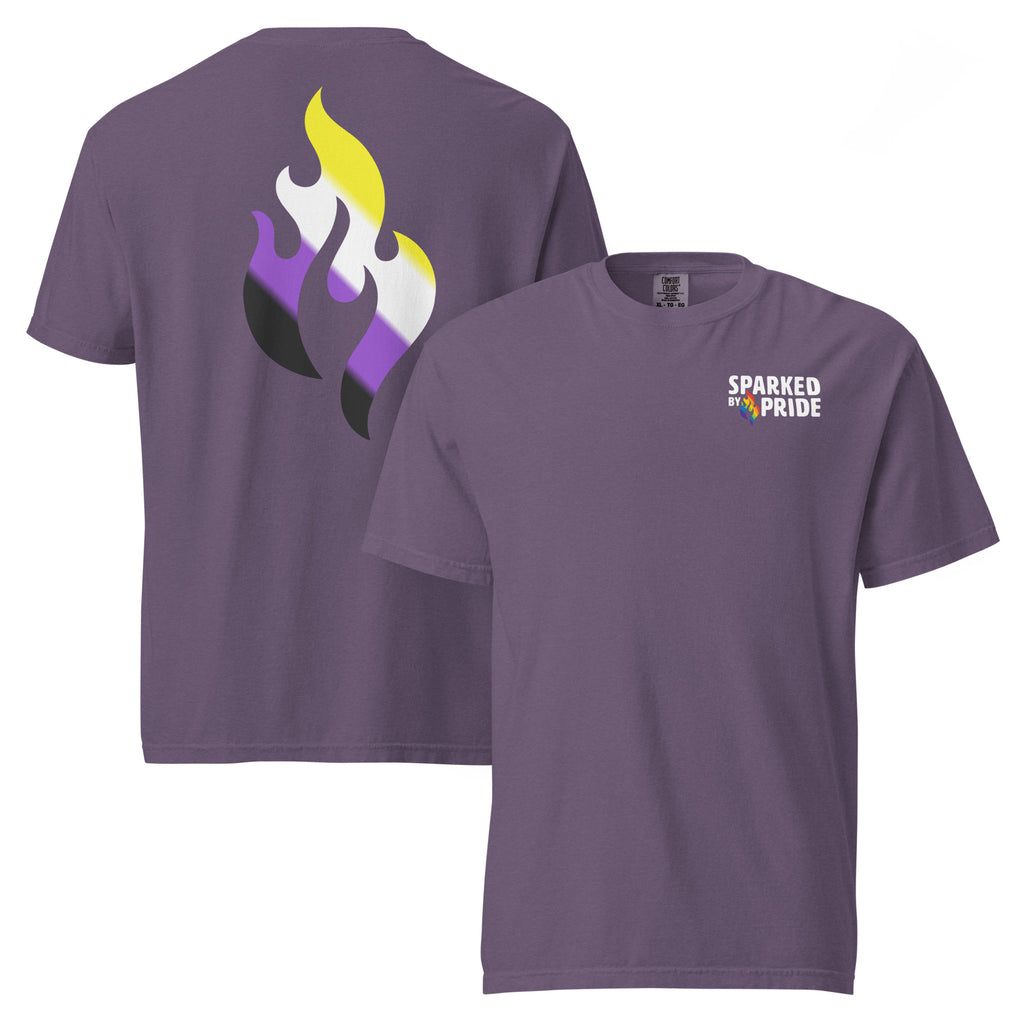 Nonbinary Pride Flame T-shirt with retro pride flame graphic, unisex comfort colors pride shirt by Sparked By Pride