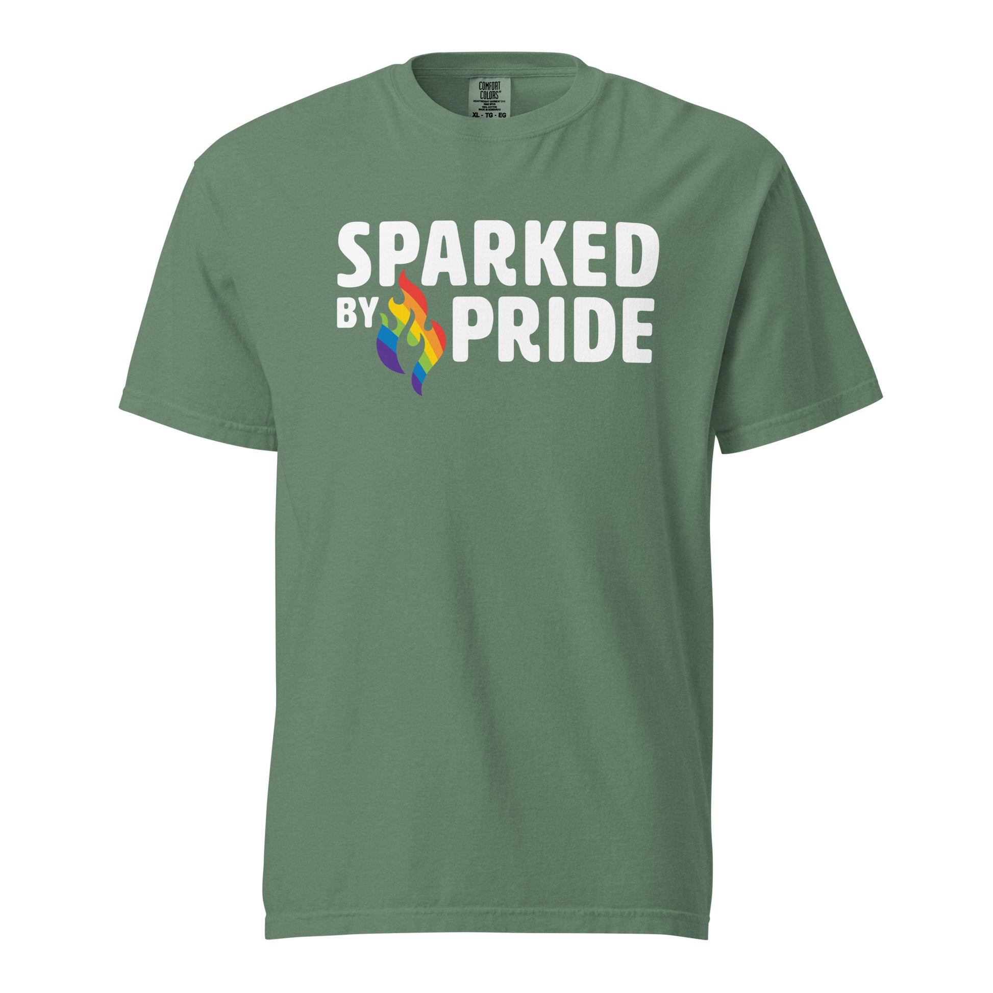 Unisex pride t-shirt with printed retro pride flame graphic, Comfort Colors fabric, from Sparked By Pride Sparked by Pride Unisex T-Shirt