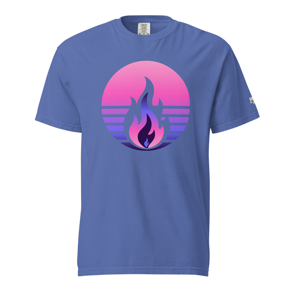 Omnisexual Pride Fire Rising T-Shirt with retro pride flame graphic, unisex pride t-shirt by Sparked By Pride