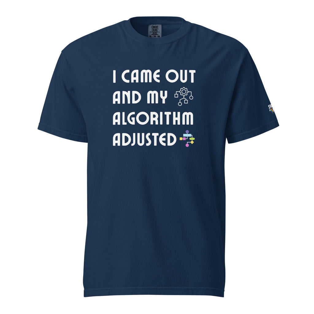 I Came Out and My Algorithm Adjusted T-Shirt unisex pride tee by Sparked By Pride, inclusive queer fashion