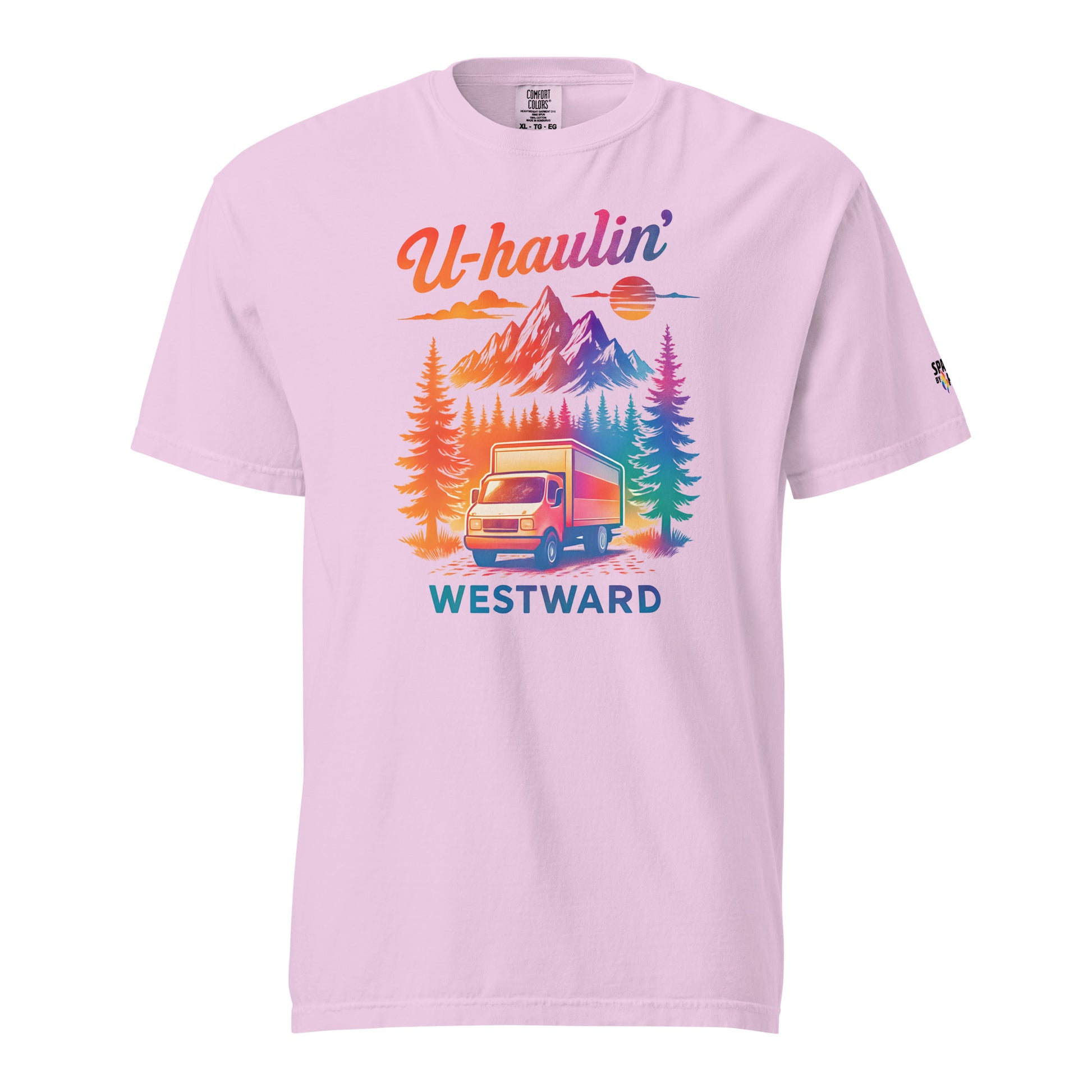 U-Haulin’ Westward T-Shirt unisex pride tee with retro pride flame graphic by Sparked By Pride