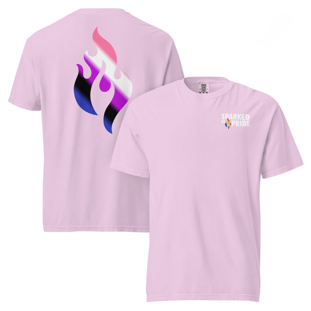Genderfluid Pride Flame T-shirt with retro pride flame graphic, unisex pride t-shirt by Sparked By Pride