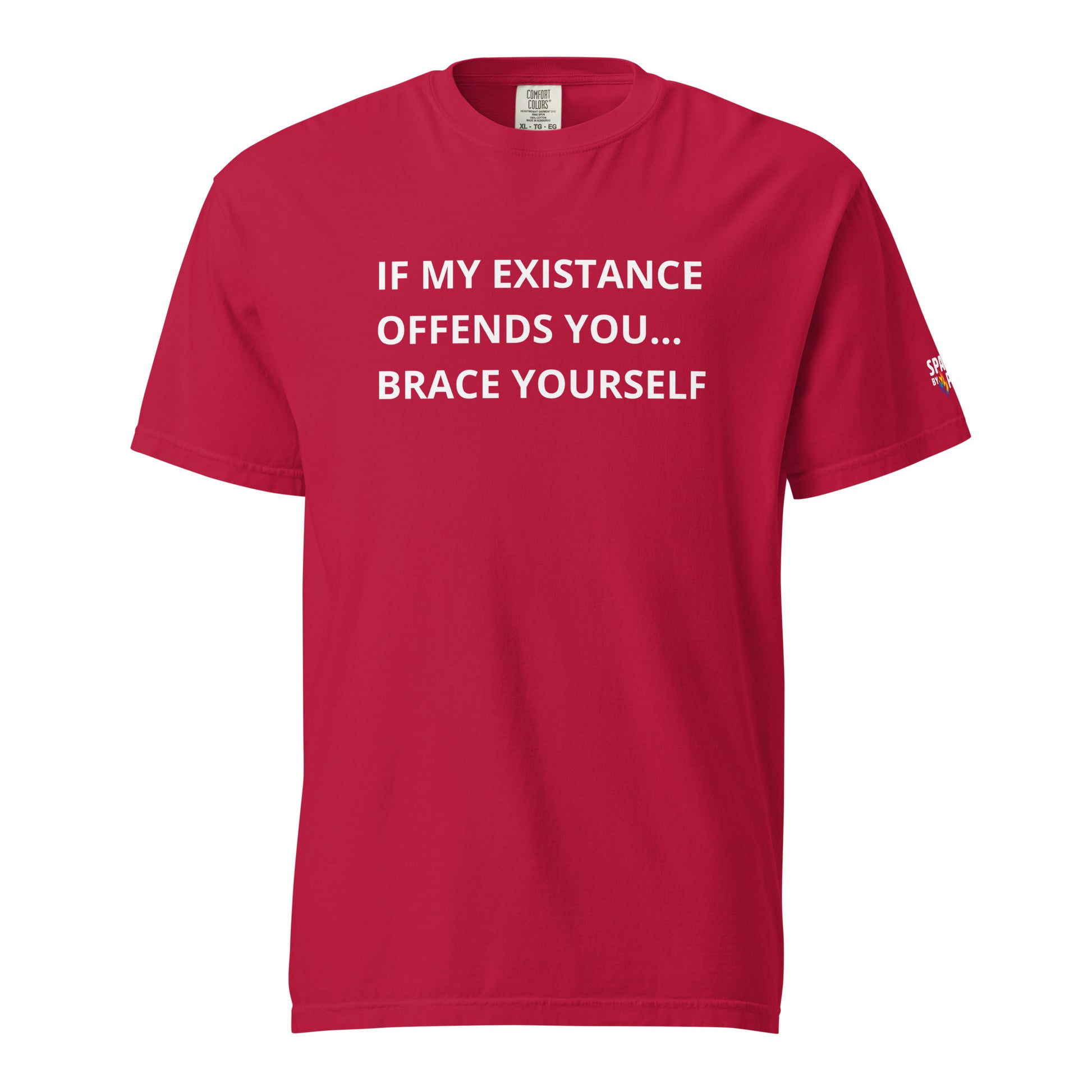 If My Existence Offends You… Brace Yourself T-Shirt, unisex pride tee by Sparked By Pride, subtle LGBTQ shirt.