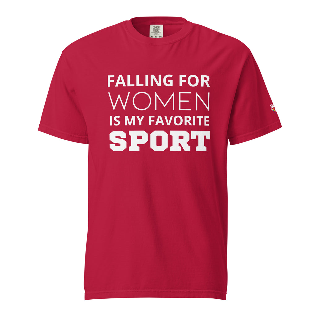 Falling for Women Is My Favorite Sport T-Shirt unisex pride tee by Sparked By Pride LGBTQ fashion statement shirt