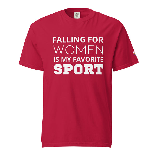Falling for Women Is My Favorite Sport T-Shirt unisex pride tee by Sparked By Pride LGBTQ fashion statement shirt