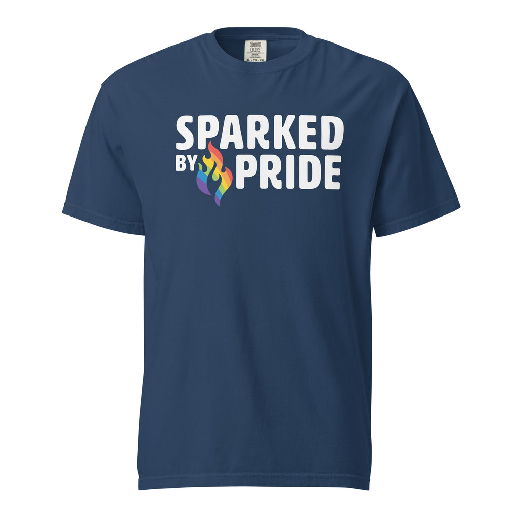 Unisex pride t-shirt with printed retro pride flame graphic, inclusive queer fashion by Sparked By Pride Sparked by Pride Unisex T-Shirt
