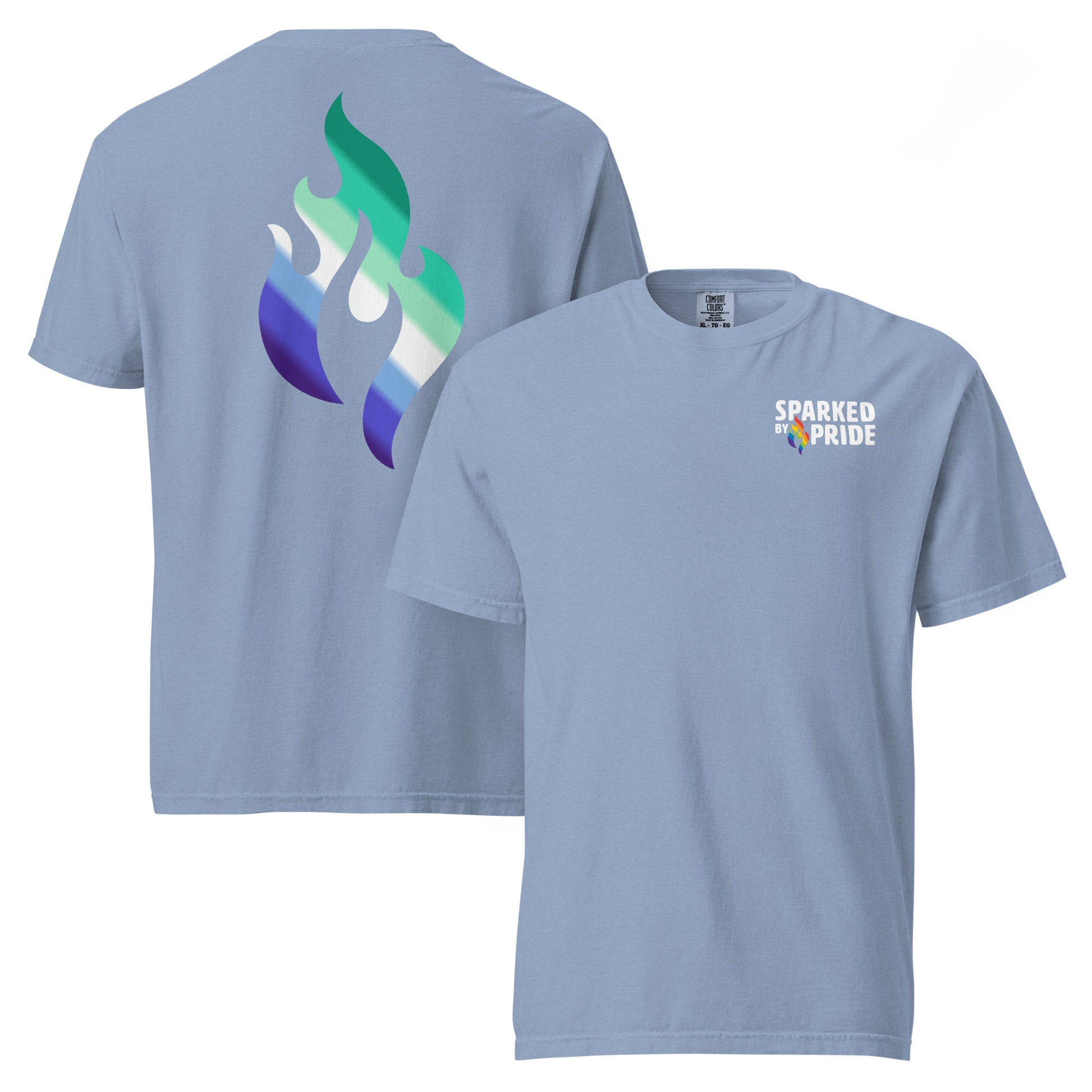 Gay Men Pride Flame T-shirt with retro pride flame graphic, unisex comfort Colors pride shirt by Sparked By Pride