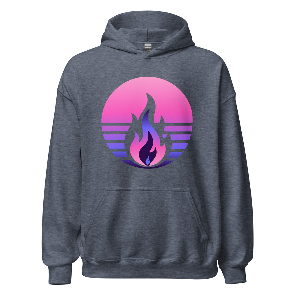 Omnisexual Pride Fire Rising Hoodie with retro pride flame graphic, unisex pride t-shirt by Sparked By Pride
