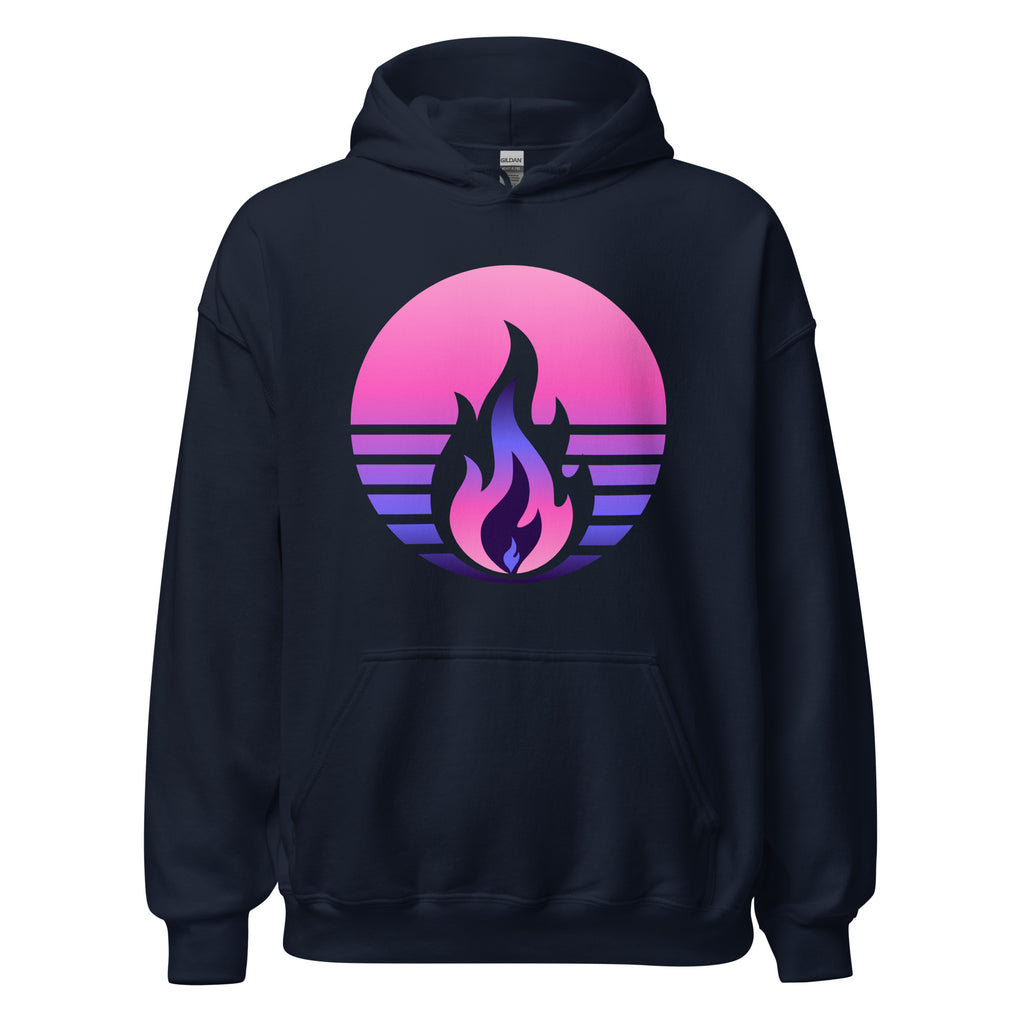 Omnisexual Pride Fire Rising Hoodie with retro pride flame graphic in omnisexual colors by Sparked By Pride
