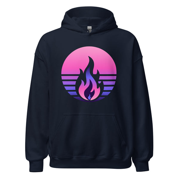 Omnisexual Pride Fire Rising Hoodie with retro pride flame graphic in omnisexual colors by Sparked By Pride