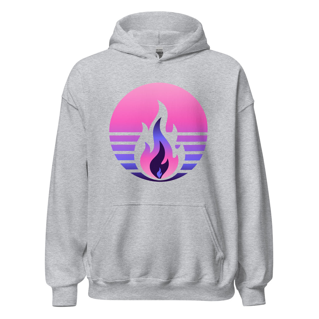 Omnisexual Pride Fire Rising Hoodie with retro pride flame, inclusive queer fashion, gender-affirming clothing by Sparked By Pride