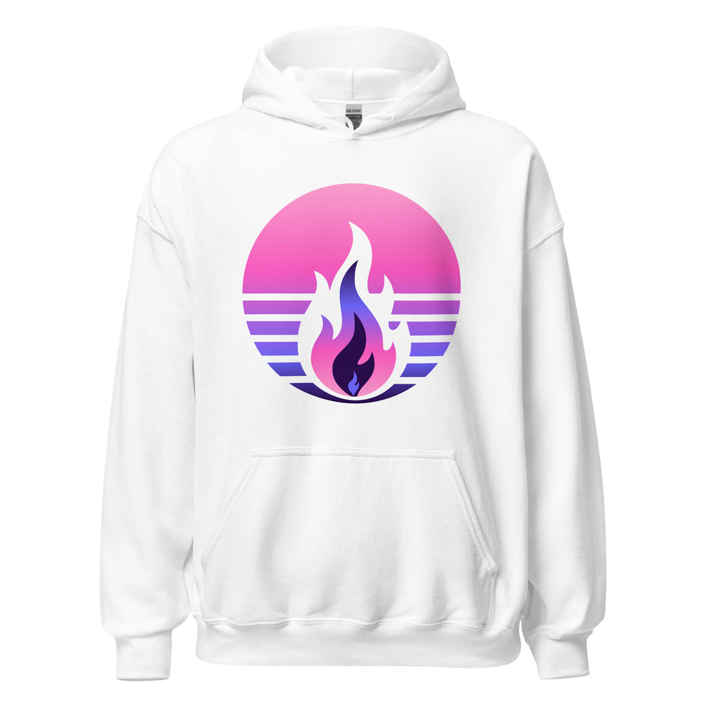 Omnisexual Pride Fire Rising Hoodie with retro pride flame graphic, inclusive queer fashion by Sparked By Pride